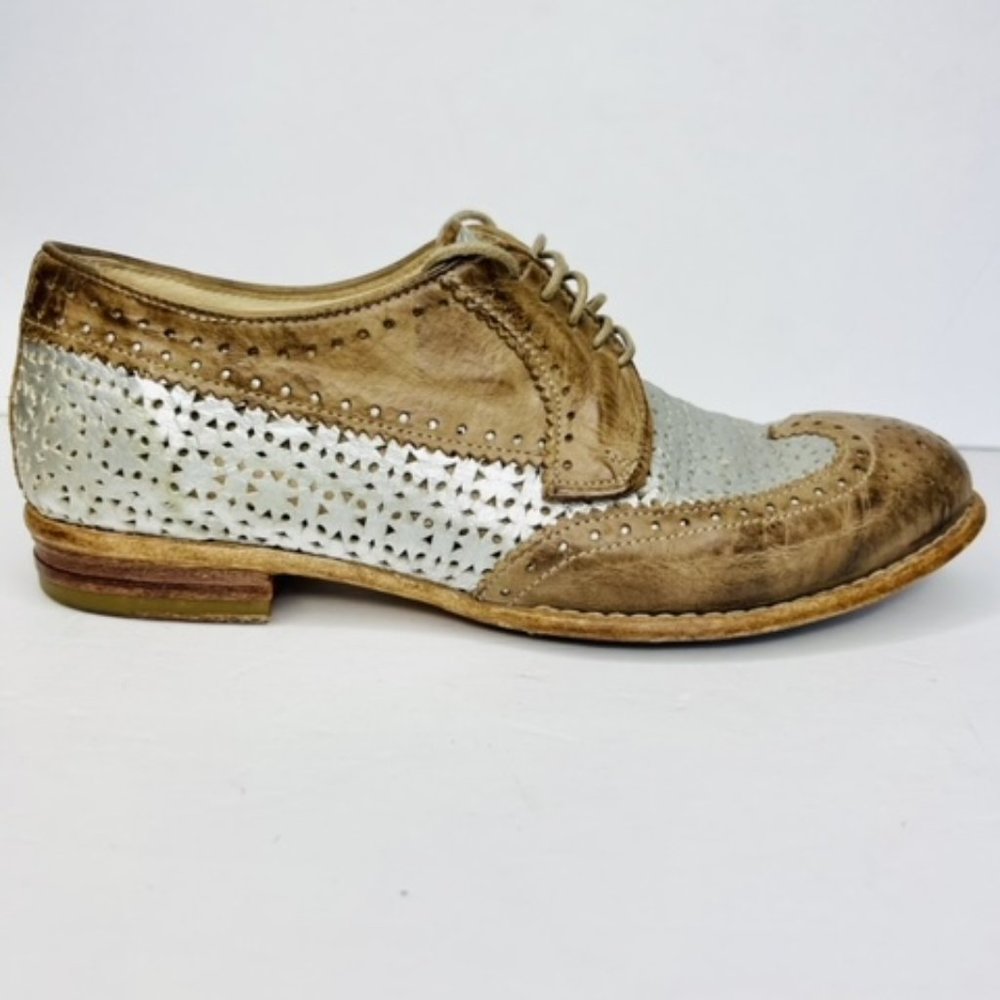 La Bottega Women's Di Lisa Tan Silver Vintage Lace Up Oxfords Flats - Size 36